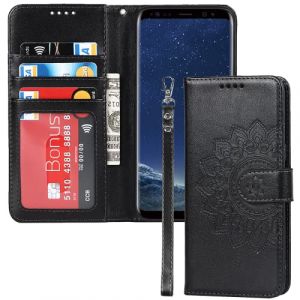 ELTEKER Etui Coque pour Samsung Galaxy S8 Protection Housse en Premium Cuir PU Pochette Rabat Clapet Case Porte Carte Magnétique Etui Portefeuille pour Samsung Galaxy S8 - Noir (teker, neuf)