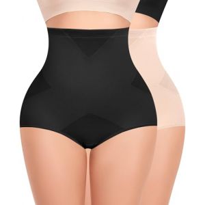 YARRCO Culotte Gainante Femme Ventre Plat Culottes Sculptantes Taille Haute Gaine Amincissante Invisible Panty Gainant Shapewear Minceur Body Shaper (#2 Noir+Beige,S) (YARRCO, neuf)