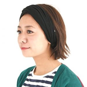 Bandeau Cheveux Femme Pré-Attaché - Serre Tete Homme 100% Coton Bio Foulard Danse Bandana Pirate Large Chimio Noir L (casualbox Japan, neuf)