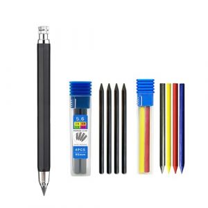 MROOFUL Ensemble de porte-mines en m&eacute;tal de 5,6 mm avec mine 4 couleurs + mine noire (2B/4B/6B/8B) pour charpentier, marquage, ing&eacute;nieur, dessin, ing&eacute;nieur, croquis, &eacute;criture, crayon automatique (noir (MROOFUL, neuf)