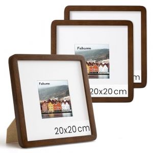 Feihorrm Cadre photo en bois massif, Cadre photo en ch&ecirc;ne, Avec verre tremp&eacute;, Pour photos de 20 x 20 cm sans passe-partout ou de 9 x 9 cm avec passe-partout (Brun fonc&eacute;, 20 x 20 cm/ 3x) (Feihorrm-FR, neuf)