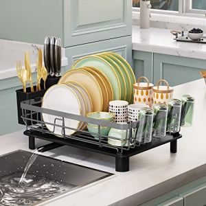 JOUING Egouttoir Vaisselle sur Evier &Eacute;gouttoir &agrave; Vaisselle Gris Egouttoir Vaisselle en Metal Dish Rack avec Plateau Dish Drainer avec Porte Couverts et Porte Tasse (Gris, Grand) (JOUING, neuf)