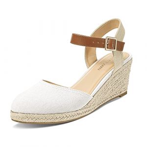PIZZ ANNU Sandales Femme Été Espadrille Compensées Plateforme Plates Chaussures à Bout fermé Confort Bride Cheville Vintage Vacances Talon Blanc EU 41 (PIZZ ANNU-EU, neuf)
