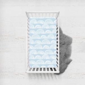 Odot Drap Housse pour Lit de Bébé, Motif Arc en Ciel Housse de Matelas pour Bébé Drap Housse Respirant Douce pour Lit Parapluie et Berceau Draps Housses Enfants (Bleu clair,75x33cm) (Odot, neuf)