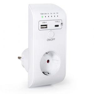Jadeshay Prise Programmable, AC230V 16A Prise Minuteur Programmable Interrupteur Minuterie avec 6 Heures Port de Charge USB/Type-C, Prise EU (Omykou, neuf)