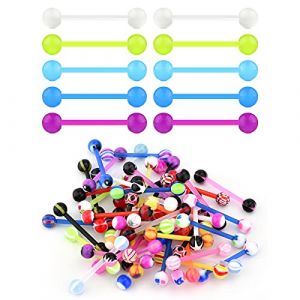 D.Bella Piercing de langue en acier chirurgical 14 G Longueur de la tige 16 mm Piercing langue, c&oelig;ur, fleur, piercing de t&eacute;ton, Plastique (D.Bella, neuf)