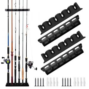 Shackcom 2 Pack Support Canne à Pêche Mural Porte Canne à Pêche Ratelier Verticaux à Montage Rod Rack Stockage de 6 Pôles Support de Rangement Mural de Canne à Pêche pour Garage Bateaux - Noir (CurioHouse, neuf)