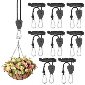 Lot de 8 Corde à Cliquet avec Crochets Cintres à Cliquet Réglables Poulie à Cliquet 2m,1/8",Tendeur de Corde a Cliquet Corde de Crochet Réglable pour Tente,Lampe Plante,Ventilateur, éclairage (CARGO Products, neuf)