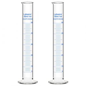 Labasics Verre Cylindre Gradué (2-Paquet) 50 ml, Graduated Cylindre en Verre Borosilicaté Cylinder de Mesure Éprouvettes Cylindriques (J&D Tech FR, neuf)