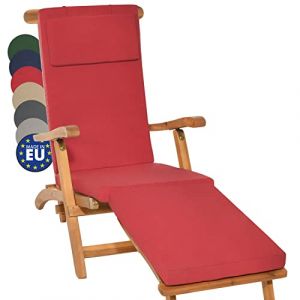 Beautissu Coussin Bain de Soleil Loftlux DC - Coussin transat Chaise Longue 175x45x5cm Rouge – Matelas Bain de Soleil extérieur - Housse Amovible (Brandvin, neuf)