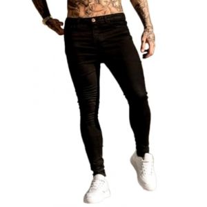 Oanviso Jean Trou&eacute; Homme Style Hip Hop D&eacute;truit Trou Pantalon en Denim Extensible Couleur Unie Jeans Trou Cass&eacute; Streetwear Jeans Moulants Trekking Grande Taille K Noir L (Osheoiso Inc., neuf)