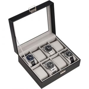ProCase Boite &agrave; Montre Antichoc, Coffret Montre Homme avec 8 Emplacements Coussins Montre, Rangement avec Couvercle en Verre, pour Passionn&eacute; d&rsquo;Horlogerie -Noir (ChangBo Store, neuf)