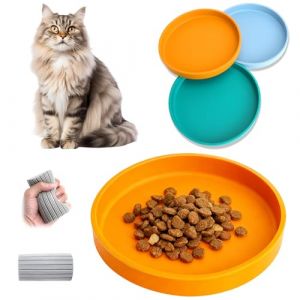 XRVRILE Lot de 3 gamelles plates en silicone pour chat - 18 cm - Antid&eacute;rapantes et faciles &agrave; nettoyer - Avec brosse de nettoyage (xiangyirui, neuf)