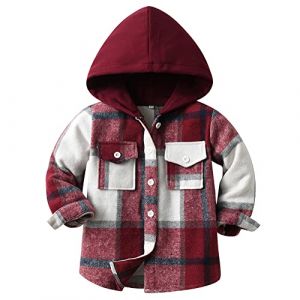 Amur Leopard Manteau Enfant Garçon Veste Fille à Capuche Blouson Mi-saison de Chemise à Carreaux à Manches Longues, Rouge, 110/3-4 Ans (GMIAO-EU, neuf)
