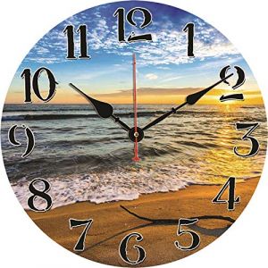 TAHEAT Horloge Murale Nautique Marine, &agrave; Pile, silencieuse sans tic-tac, 20 cm, Petite Horloge c&ocirc;ti&egrave;re de Plage et oc&eacute;an, d&eacute;corative pour Salle de Bains, Salon, Cuisine, Chambre &agrave; Coucher (TAHEAT FR, neuf)