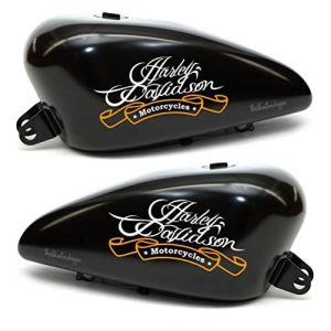 2 Autocollants pour r&eacute;servoir Worldcustom compatibles avec Harley Davidson Moto Custom (BLANC ORANGE 12 LITRES). (Worldcustomchopper, neuf)