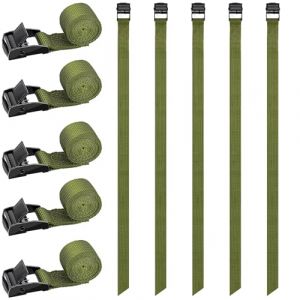 RIO Direct Lot de 10 Sangles d'arrimage Courtes de 50 cm - Sangles de Fixation pour Porte-vélos - Petites Sangles d'arrimage Vertes avec Boucle de Serrage pour vélo, Diable, Moto, Bagages (Riomio, neuf)