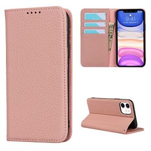 Cavor Coque Compatible avec iPhone 11 Etui,Flip Cuir v&eacute;ritable Portefeuille &Eacute;tui en Cuir,[avec Cordon][4 Fentes][Magn&eacute;tique],Housse Protection Etui - Rose (Copmob, neuf)