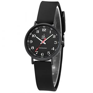 SHENGKE SK Montre Tr&egrave;s Mince Mode R&eacute;curer pour Les Professionnels de la sant&eacute;, Les infirmi&egrave;res, Les m&eacute;decins, Les &eacute;tudiants avec Cadran Facile &agrave; Lire, Bande de Silicone color&eacute;e (Black) (SINOBI&SK&TX Watch Manufacturer, neuf)