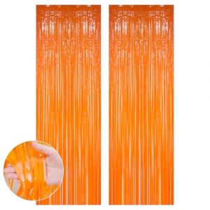 Rideau Anniversaire Rose M&eacute;tallique &agrave; Frange Scintillant - Rideaux Brillants Maca Orange 2 Pi&egrave;ces (JJIAdfhc, neuf)