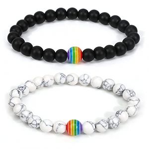 PHOGARY Gay Pride Lot de 2 bracelets LGBT avec perles arc-en-ciel (Skowx, neuf)