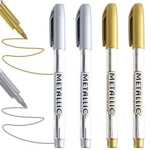 meukcez 4 Stylo Doré Feutre Paillette, Marqueurs Métalliques Or et Argent, Feutre Acrylique Metallique Permanents Brillants pour Scrapbooking Album DIY, Décoration de Cartes Calligraphie et Artisana (jueshengshangmaoyouxiangongsi, neuf)