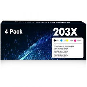 203X 203A avec Puce Cartouche de Toner Compatible pour HP 203X pour HP Color LaserJet Pro MFP M281fdw M254dw M281fdn M280nw M281cdw M254nw M254dn CF540X CF540A (Noir Jaune Cyan Magenta, 4-Pack ) (HuePrime, neuf)