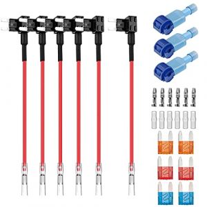 GUUZI 6pcs 12V-24V ACS Petit Adaptateur de Fusible Add-A-Circuit avec Faisceau de C&acirc;bles,Petit Porte-Fusible avec 6pcs Fusibles de Remplacement(5A/10A/15A) (GUZI STORE, neuf)