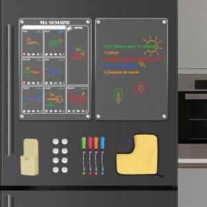 NAHRMY Lot de 2 Tableau Calendrier Magnétique Frigo (35 x 25cm), Acrylique Tableau Magnetique Frigo Planning Semaine Effaçable Transparent en Acrylique avec Accessoires Utiles (Senm_store, neuf)