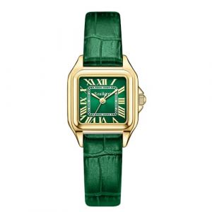 Szaikyri Classique Carr&eacute;e Montre pour Femmes avec Chiffres Romains - Montre de Dames Femme (Green-Gold) (Szaikyri, neuf)