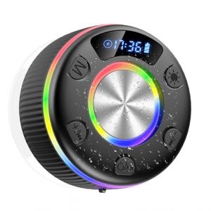 Enceinte Bluetooth Douche, Enceinte Bluetooth Portable avec HD Mic, haut-parleur Bluetooth &eacute;tanche IPX7 avec ventouse pour Salle de Bain,Ext&eacute;rieur,360&deg; st&eacute;r&eacute;o, Lumi&egrave;re LED, Affichage de l'heure, Noir (ALPHAMAZ LTD, neuf)