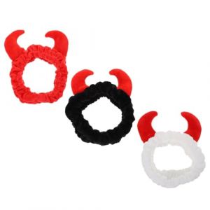 PAMINGONO Lot De 3 Bandeaux Lavants En Peluche Corne De B&oelig;uf Moelleux, Taille Unique, &Eacute;lastiques R&eacute;utilisables Pour Femmes, Coiffe De Spa Et Soins Du Visage, Couleurs Noir Rouge Blanc (ndunk, neuf)