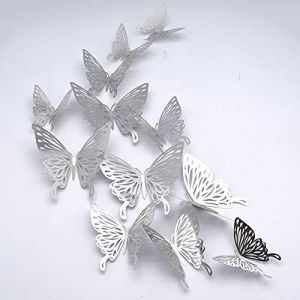 Stickers Muraux Papillon 3D, CAYUDEN 24 Amovible Papillon Argenté Autocollants Muraux Papillon Sticker Combinés Stickers Art DIY Décor Papillon Pour La Maison, Décoration de Chambre(Argent) (AC LIFE - EU, neuf)