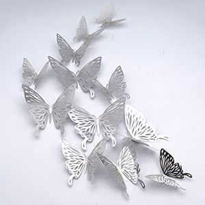 Stickers Muraux Papillon 3D, CAYUDEN 24 PCS Amovible Papillon Argenté Stickers Muraux Stickers Papillon Stickers Combinés Stickers Art DIY Décor Papillon Pour La Maison, Décoration de Chambre(Argent) (AC LIFE - EU, neuf)