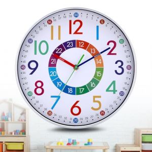 JIZZU Horloge Murale Apprentissage pour Enfants, Ø 30cm Pendule Murale Silencieuse Colorée avec 3D Chiffres Facile à Lire, Horloge Murale Digitale pour Ecole Chambre Enfant Salon (Li Cizhen trading company, neuf)