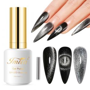 Imtiti Vernis Semi Permanent Magnétique, 15ml Noir Pailleté Cat Eye Vernis Gel UV Avec Aimant Cateye Gel Nail Polish Holographique Glitter Galaxy UV Led Vernis À Ongles Gels Diy Nail Art Kit (Imtiti Direct, neuf)