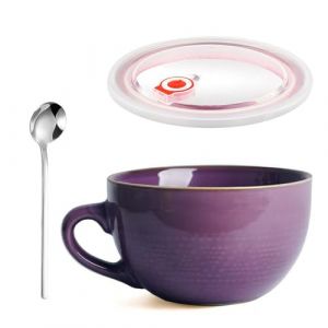 Grande Tasse &agrave; Caf&eacute;, 700ml Bol D'avoine, Grande Tasse &agrave; Th&eacute;, Bols de Salade, R&eacute;utilisable Bols &agrave; Caf&eacute; avec Anse, Bol &agrave; Soupe en &eacute;ramique Avec Couvercle et Cuill&egrave;re, Convient pour Th&eacute;, Lait (Violet) (Yelschwa, neuf)