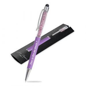 Jolis Papiers Stylo personnalisé métallisé 2 en 1 avec votre texte personnalisé de haute qualité avec cristaux intégrés. 13 coloris disponibles (Cristaux, Violet, 1) (Jolis Papiers, neuf)