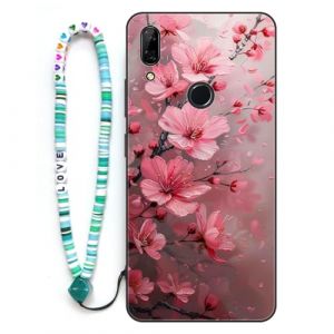 Sinyunron Coque Compatible avec Huawei P Smart Z 2019 Coque 2 en 1 Antichoc Anti-Rayures,Souple TPU Silicone Housse avec Motif Aesthetic+1&times;Bracelet de Style Boh&egrave;me,Fleur de p&ecirc;che (Jamitai, neuf)