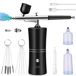 Kit aérographe avec compresseur, kit aérographe haute pression sans obstruction avec buse de nettoyage, pistolet aérographe portable multifonction, pour la conception des ongles, le maquillage, la (KSWZ, neuf)