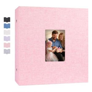 Ruibytree Album Photo Pochettes 10x15 pour 1000 Photos, Extra Grand Format, Couverture en Lin avec Fen&ecirc;tre Avant, Accueille Photos Horizontal et Vertical, Id&eacute;al pour Famille, Mariage (Rose) (Ruibtree-FR, neuf)