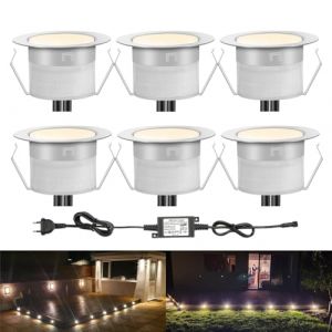 INDARUN Spot à Encastrable Lampe de sol-Lumière (Blanc Chaud) étanche IP67 DC12V 1.5W Ø61mm-éclairage pour terrasse, patio, chemin, mur, jardin, décoration, intérieur et extérieur (ANWE-EU, neuf)