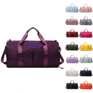Sac De Sport Personnalisable, Brod&eacute; Sac Voyage, Sac Sport avec Compartiment Chaussures pour Femme Et Homme Sac De Voyage Femme Imperm&eacute;able Sac De Transport avec Nom Sac De Weekend (Pourpre Fonc&eacute;) (Alice Personalization Workshop, neuf)