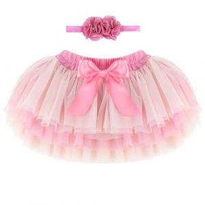 Bébé Tout-Petit Enfant Fille Tutu Princesse Mini Jupe Super Doux Tulle Taille Élastique Ballet avec Protège-Couche + Bandeau 2-3 Ans Mois, Pêche Rose XL (CX eCommerce Co., Ltd., neuf)