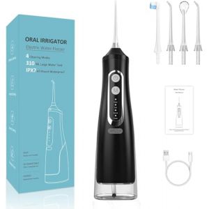 Oryzom Hydropulseur,Sans Fil pour un Soin Dentaire & Buccal Optimal, 5 Modes & 4 Embouts, R&eacute;servoir de 300 ml, &Eacute;tanch&eacute;it&eacute;, Jet Dentaire Portable pour un Voyage (Noir) (Vendeur professionnel-FR, neuf)