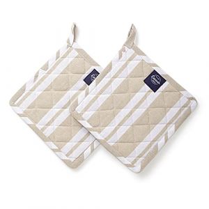Encasa XO 21 cm Maniques pour Four à Micro-Ondes (Set de 2 pièces) pour la Cuisine - Résistant à la Chaleur, Protection des Mains Contre Les ustensiles - Rayures Franca Beige (Encasa Home, neuf)