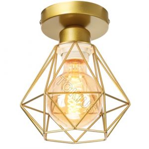TOKIUS E27 Plafonnier Industriel Suspension Luminaire Vintage Design Lustre M&eacute;tal R&eacute;tro forme Cage &Oslash;160mm &eacute;clairage plafond 40W, Dor&eacute; (1pcs) (TOKIUS, neuf)