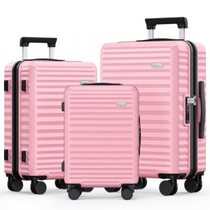 SHOWKOO Set Valise 3 de Voyage Rigide Cabine Extensible 100% PC Grande Taille Sets de Bagages à 360° roulettes Pivotantes Silencieuses et Serrure TSA (M L XL-Rose Délicat) (USA Travels, neuf)