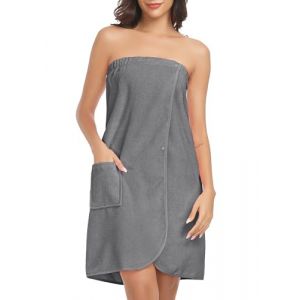 Lovasy Robe Serviette de Bain Femme Peignoir Enveloppant Grande Serviette de Spa avec Boutons Réglables Paréo de Bain Douce Léger Kilt de Sauna avec Poche,A-Gris foncé,XL/XXL (Lovasy Direct, neuf)