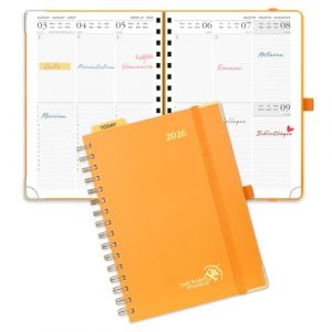 POPRUN Agenda 2026 Semainier 21 x 16,5 cm - Couverture Rigide Spirale, Vertical A5 Weekly Planner, D'Jan 2026 à Déc 2026-12 Mois, Avec règle signet, Papier 100 g/m², Orange-OR (Time Works Wonders, neuf)